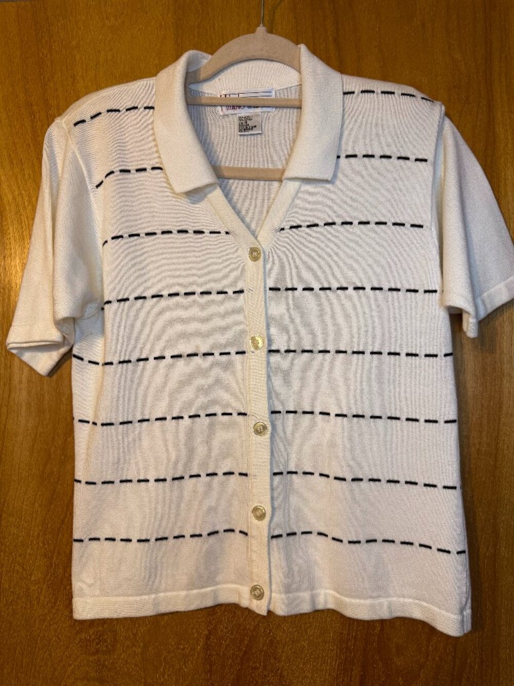 Vintage Milano Design Group White Striped Short Sleeve Knit Cardigan - Size M